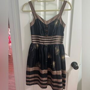Black and Brown Strappy Dress with Feather Print